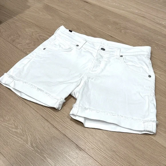 CITIZENS OF HUMANITY (26) White Denim Shorts Crisp Cotton Stretch Low Rise - Picture 11 of 12